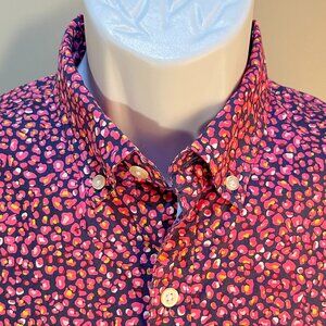 Bonobos Men's navy blue, pink and white short sleeve Tailored Fit shirt M EUC